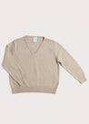 Ribbed Edge V-neck Sweater in Beige (12mths-10yrs) Knitwear  from Pepa London