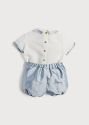 Baby Boy Celebration Blue Silk Bloomers and Linen Shirt Set (12mths-4yrs) Sets from Pepa London
