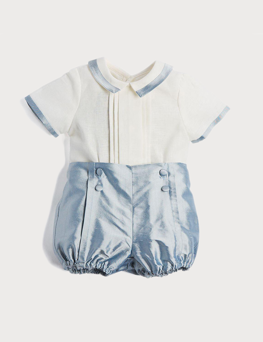 Baby Boy Celebration Blue Silk Bloomers and Linen Shirt Set (12mths-4yrs) Sets from Pepa London