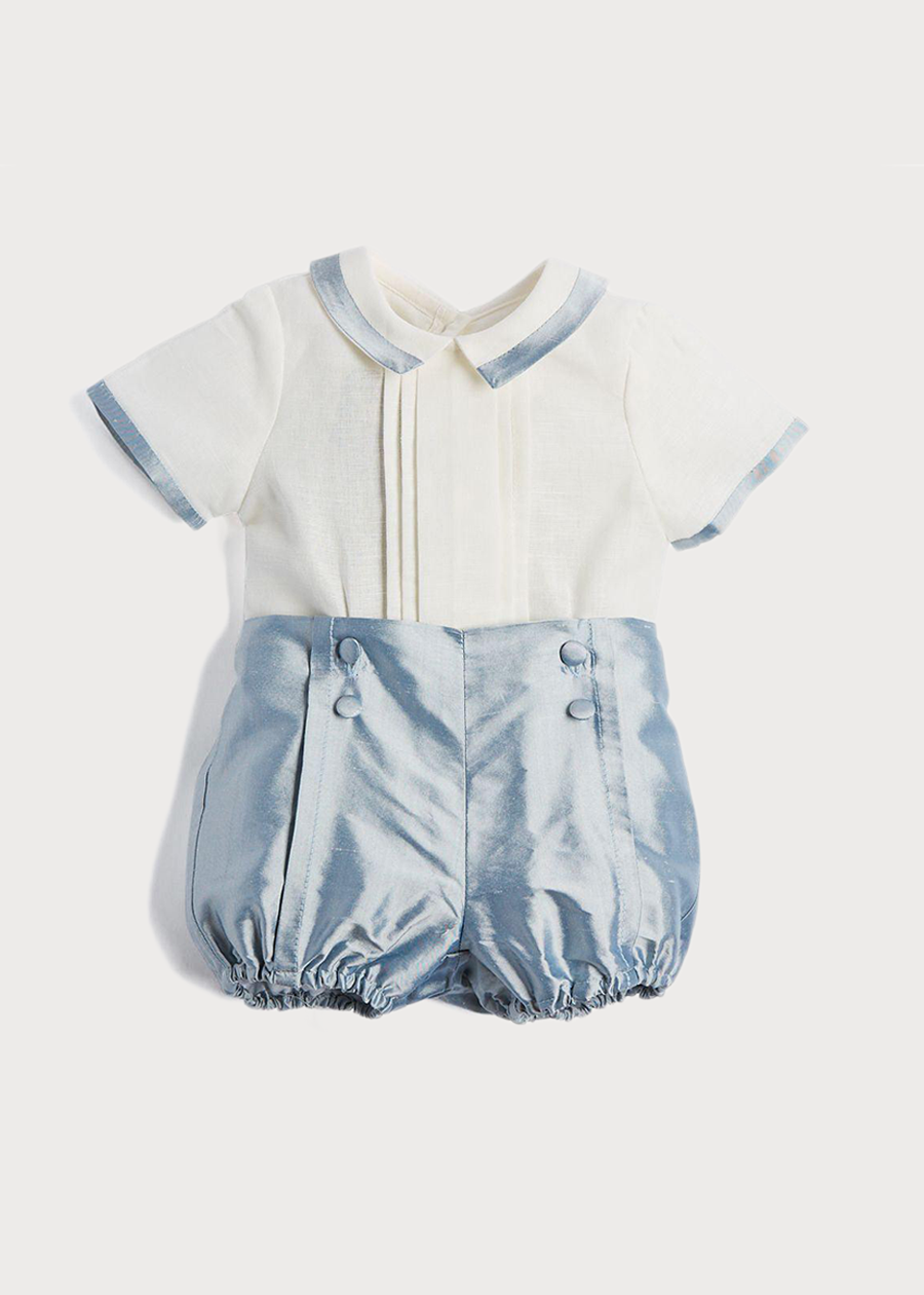 Baby Boy Celebration Blue Silk Bloomers and Linen Shirt Set (12mths-4yrs) Sets from Pepa London