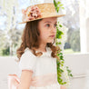 Faux Flower Straw Boater Hat in Pink Accessories  from Pepa London