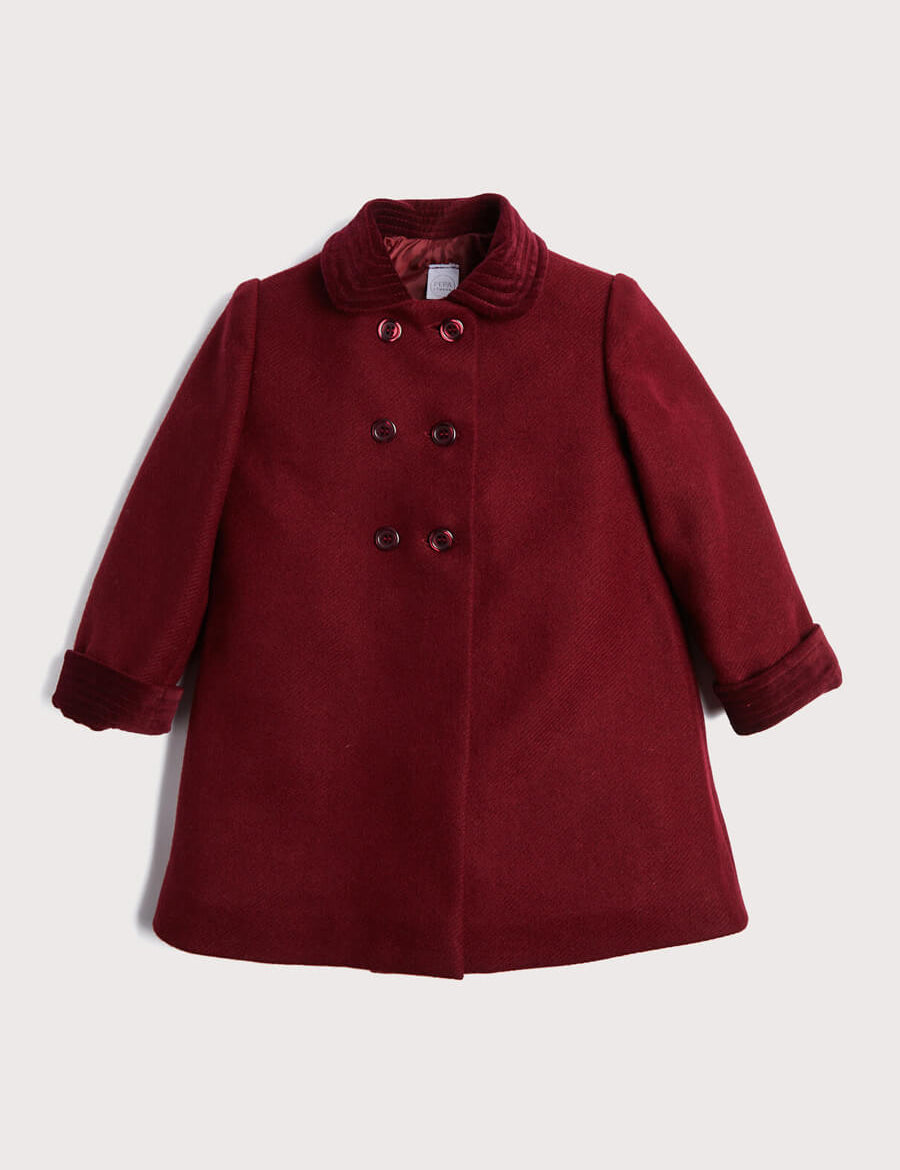 Traditional Double Breasted Coat in Burgundy (12mths-10yrs) Coats  from Pepa London