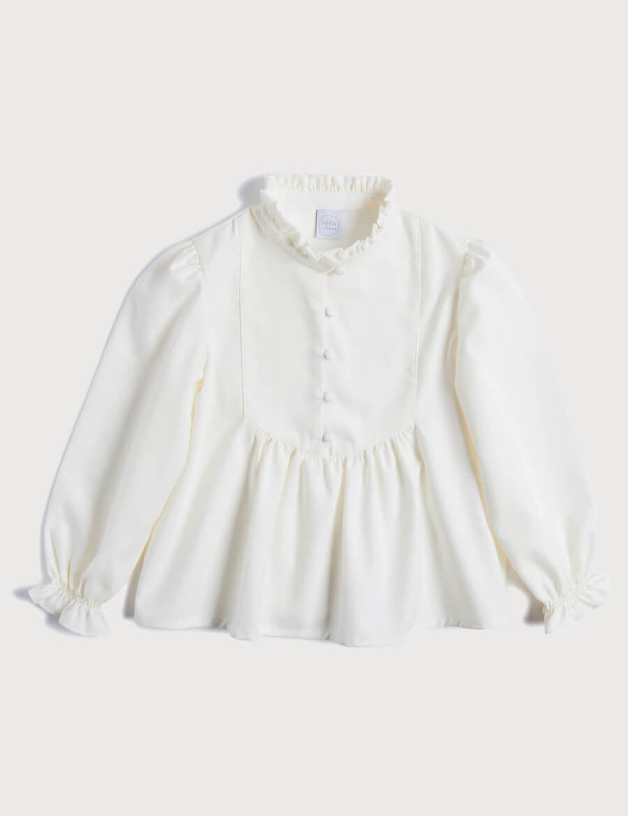 Mao Collar Romantic Blouse in White (18mths-10yrs) Blouses from Pepa London