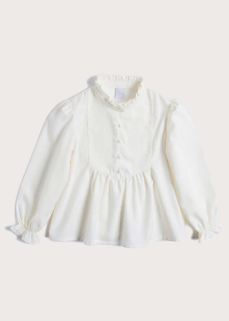 Mao Collar Romantic Blouse in White (18mths-10yrs) Blouses from Pepa London