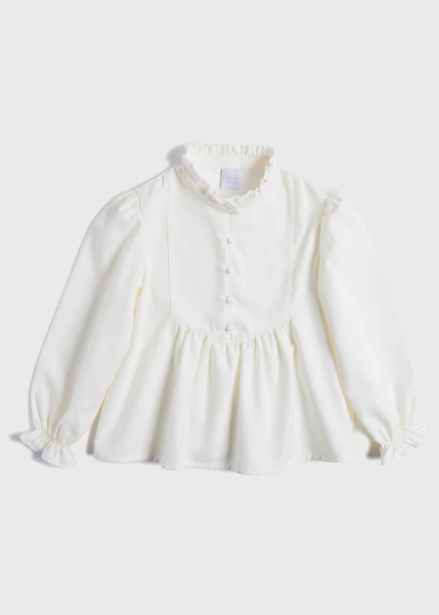 Mao Collar Romantic Blouse in White (12mths-10yrs) Blouses  from Pepa London
