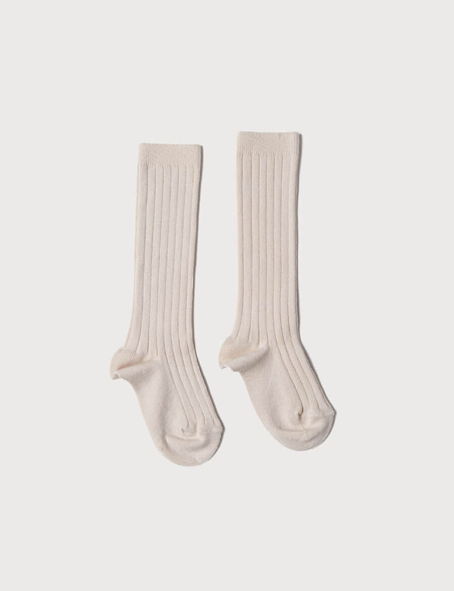 Beige Ribbed Knee-High Socks (3mths-10yrs) Socks from Pepa London