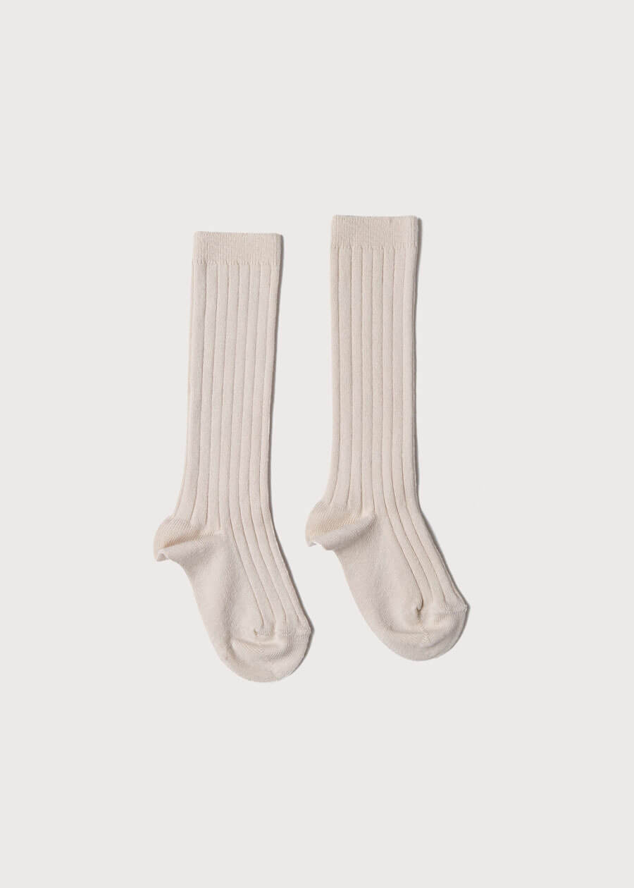 Beige Ribbed Knee-High Socks (3mths-10yrs) Socks from Pepa London