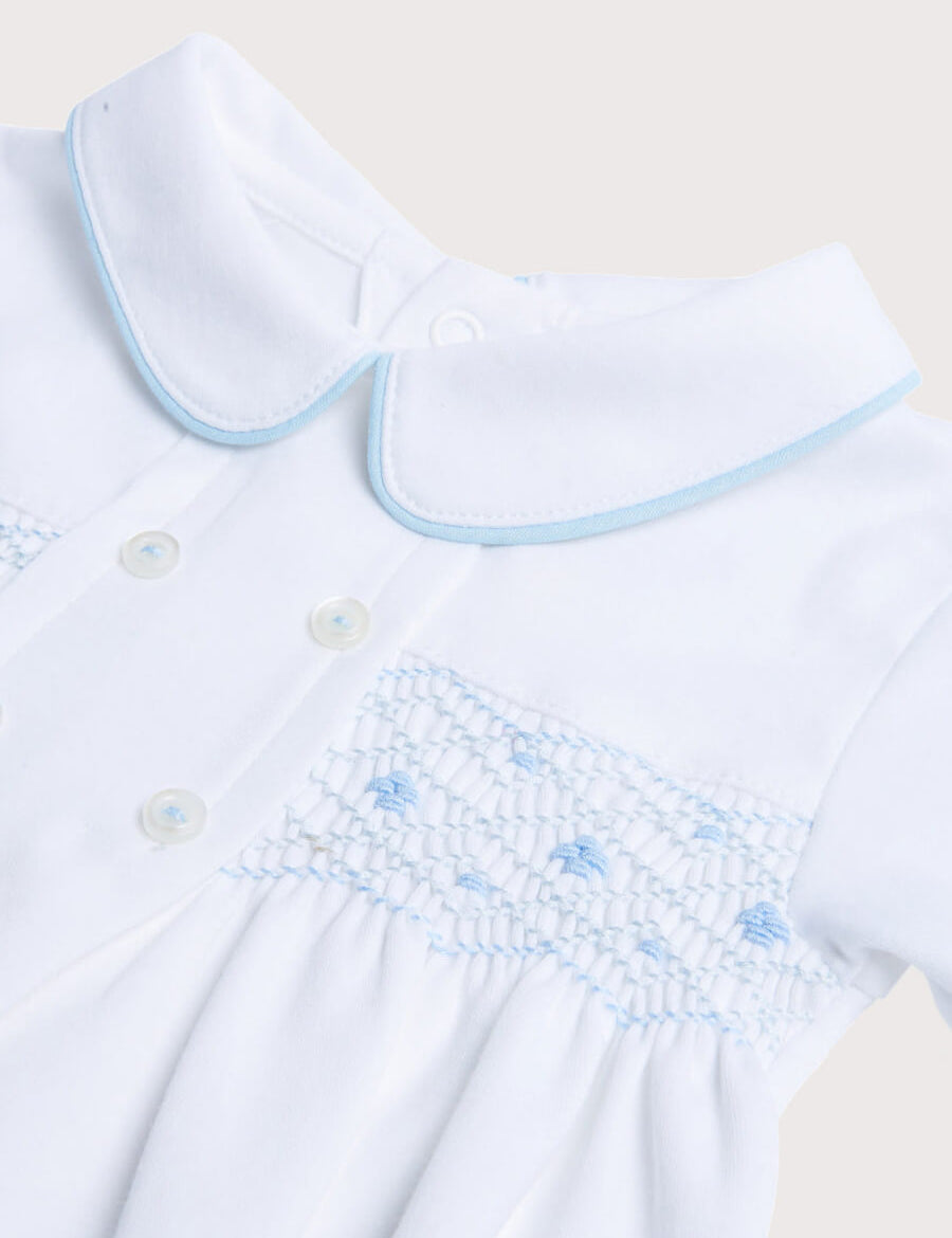 Blue Hand Smocked Cotton All-in-One (1-18mths) Nightwear from Pepa London