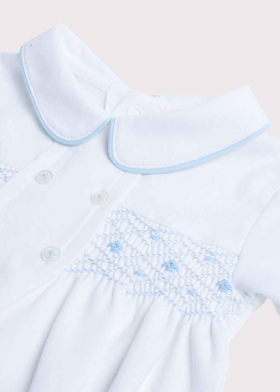 Blue Hand Smocked Cotton All-in-One (1-18mths) Nightwear from Pepa London