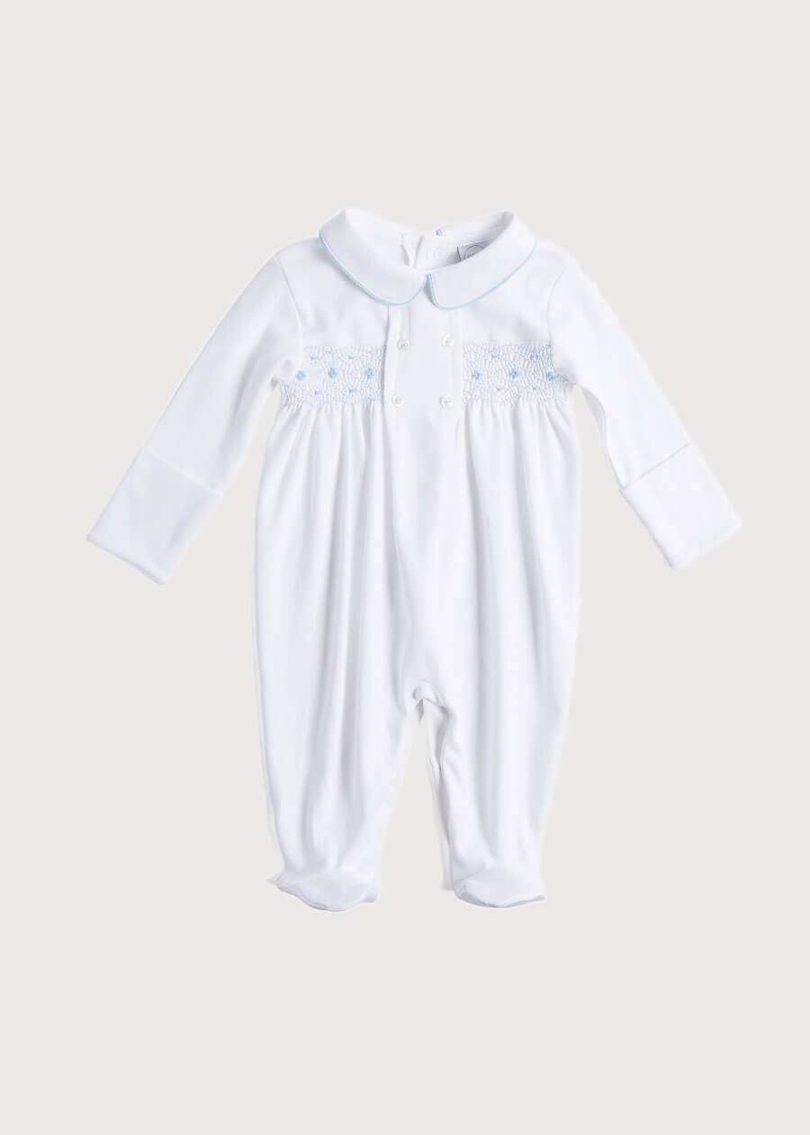 Blue Hand Smocked Cotton All-in-One (1-18mths) Nightwear from Pepa London
