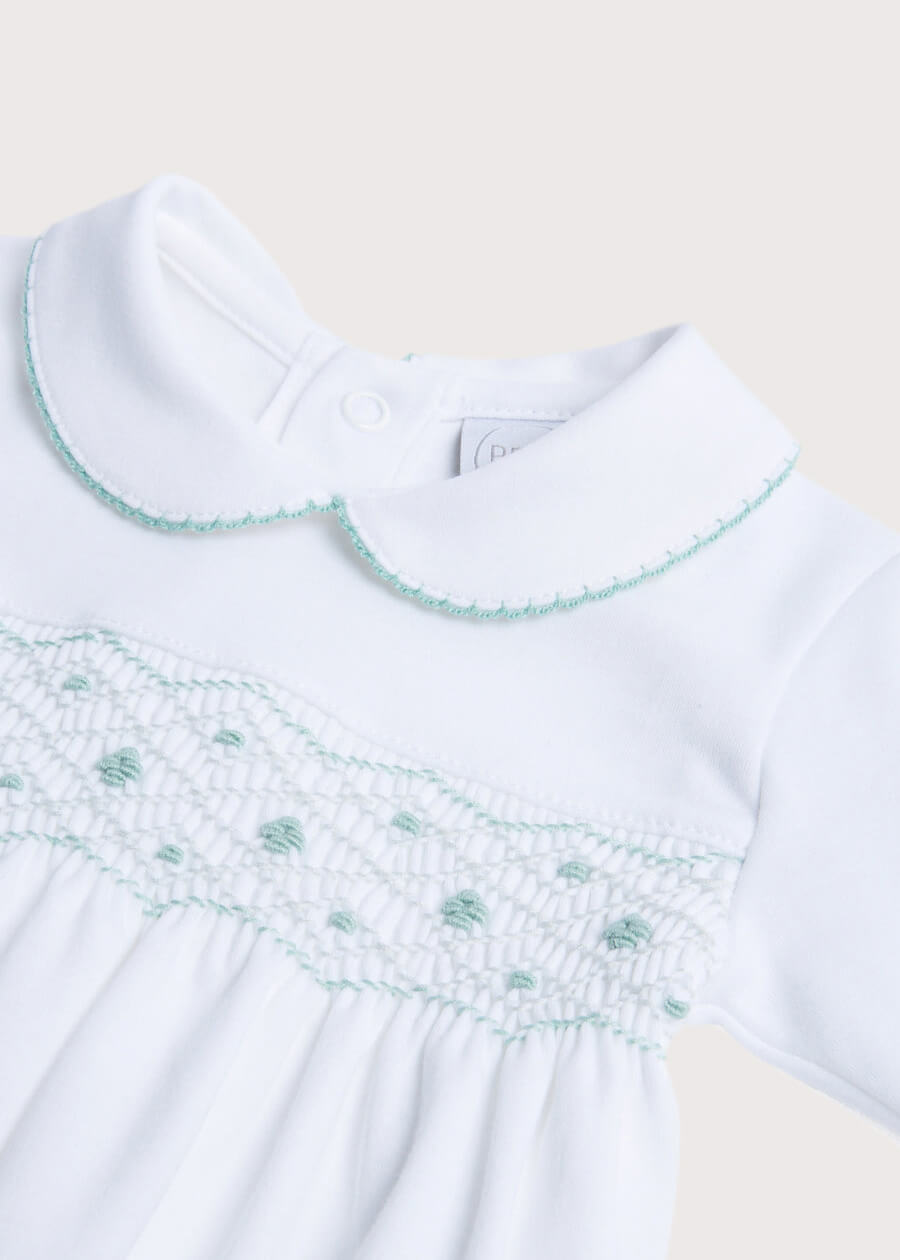 Green Hand Smocked Cotton All-in-One (0-18mths) Nightwear  from Pepa London