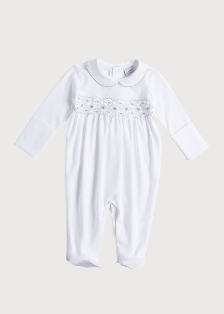 Green Hand Smocked Cotton All-in-One (0-18mths) Nightwear  from Pepa London