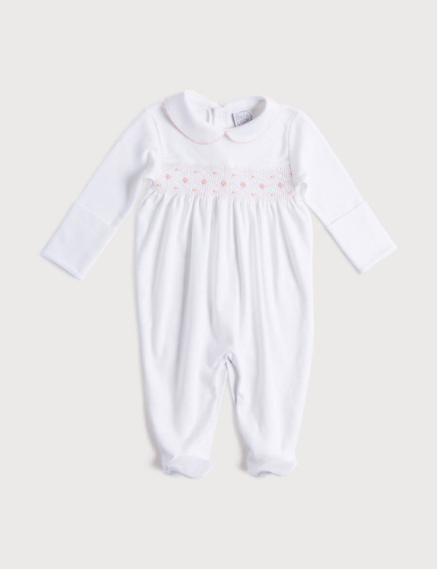 Pink Hand Smocked Cotton All-in-One (0-12mths) Nightwear  from Pepa London
