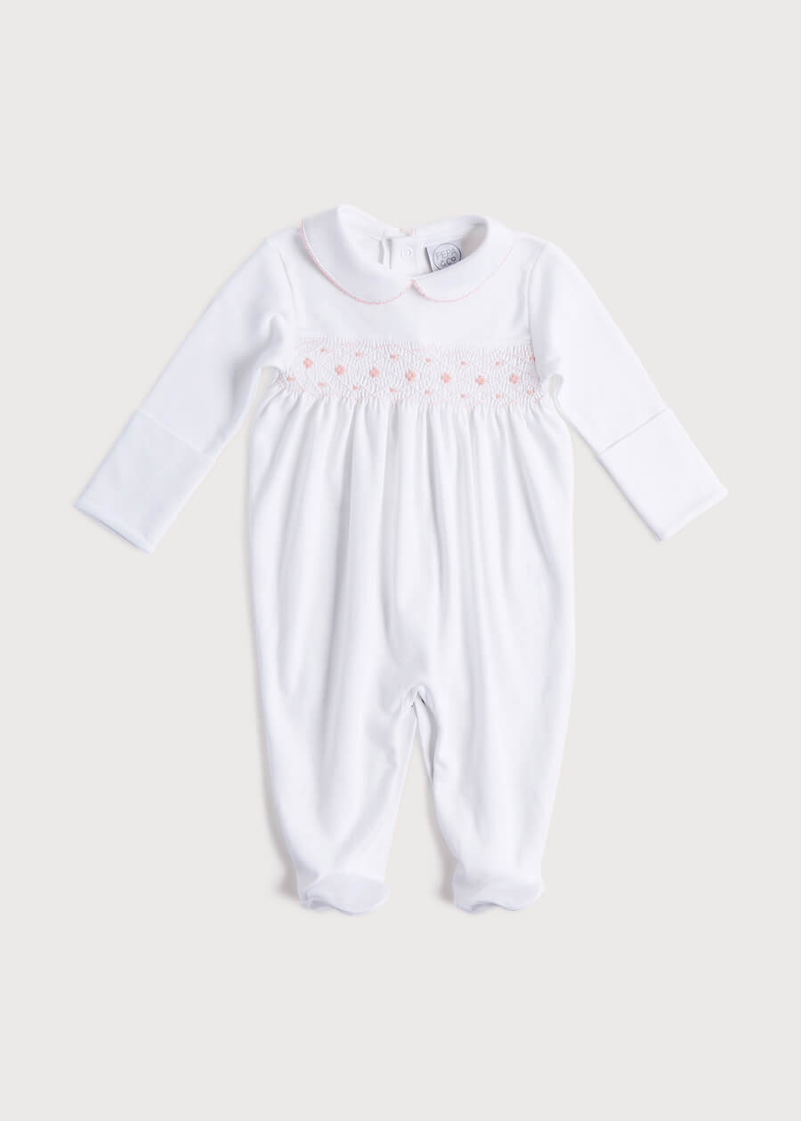 Pink Hand Smocked Cotton All-in-One (0-12mths) Nightwear  from Pepa London