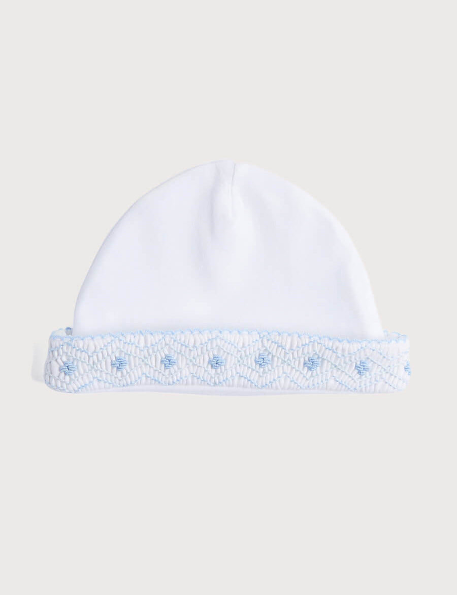 Newborn Hat with Blue Hand Smocked Detail (0-3mths) Accessories  from Pepa London