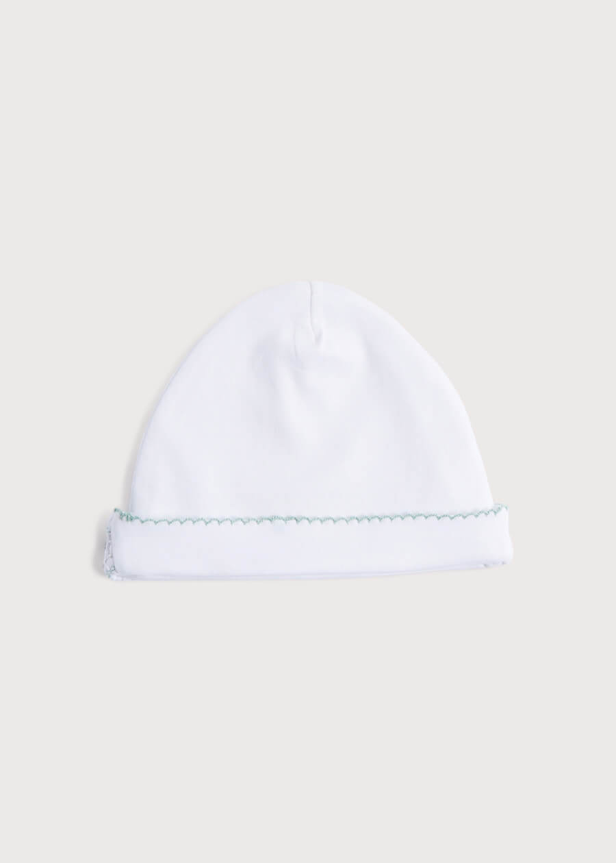 Newborn Hat with Green Hand Smocked Detail (0-3mths) Accessories  from Pepa London