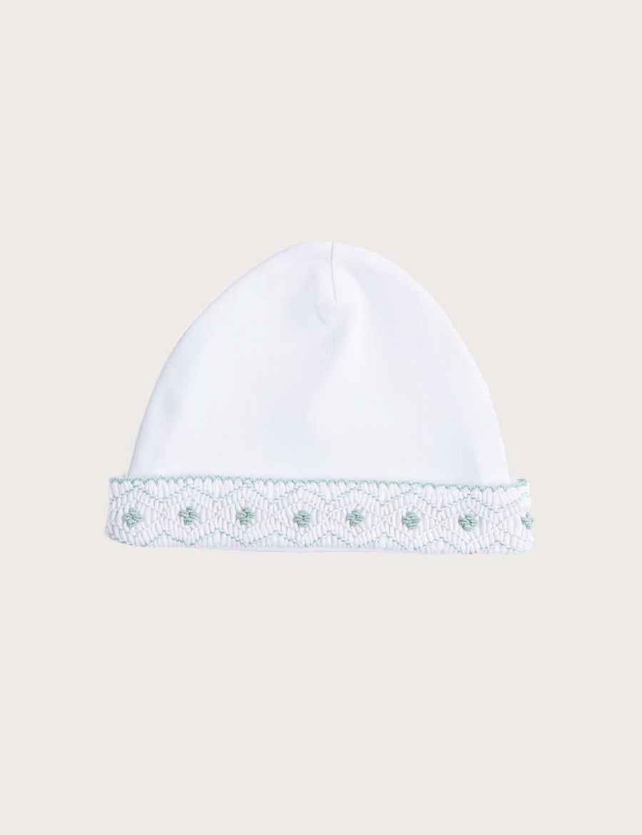 Newborn Hat with Green Hand Smocked Detail (0-3mths) Accessories  from Pepa London