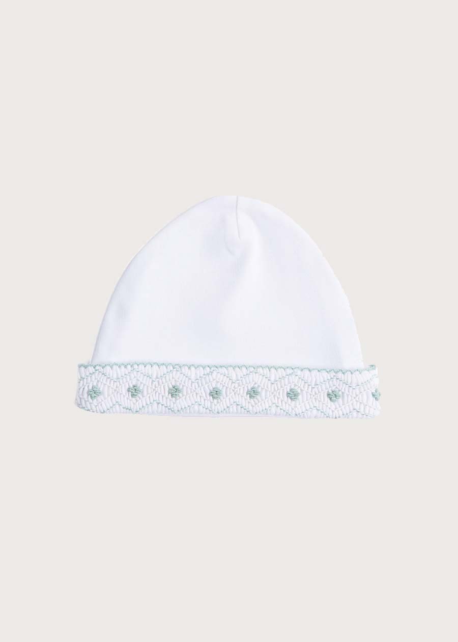 Newborn Hat with Green Hand Smocked Detail (0-3mths) Accessories  from Pepa London