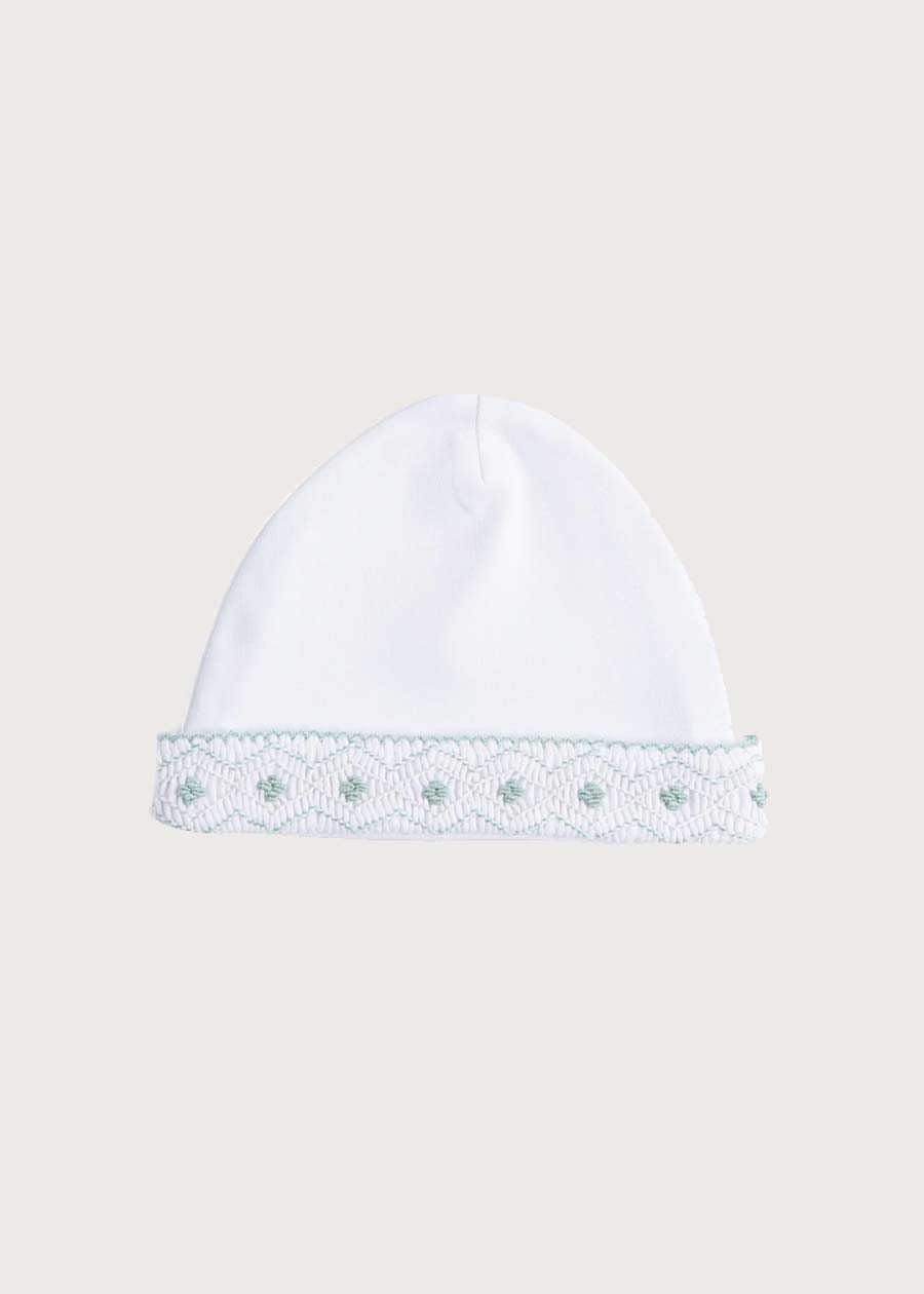 Newborn Hat with Green Handsmocked Detail (0-3mths) Accessories  from Pepa London