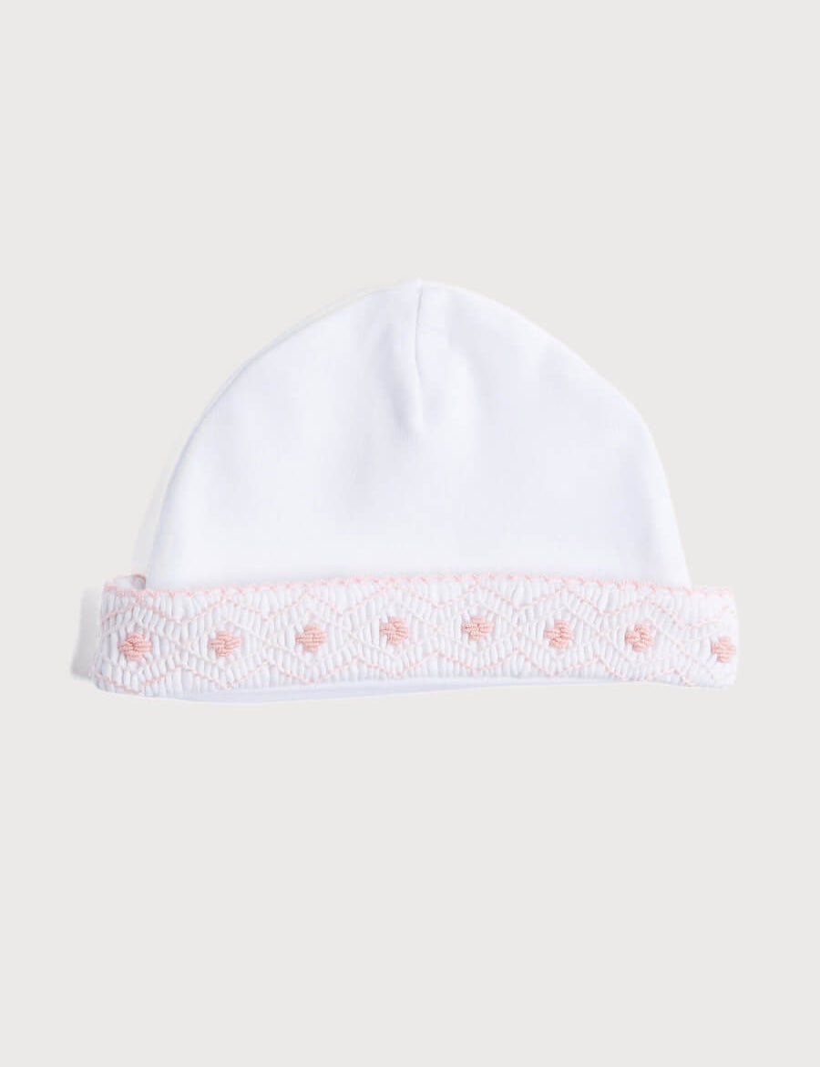 Newborn Hat with Pink Hand Smocked Detail (0-3mths) Accessories  from Pepa London