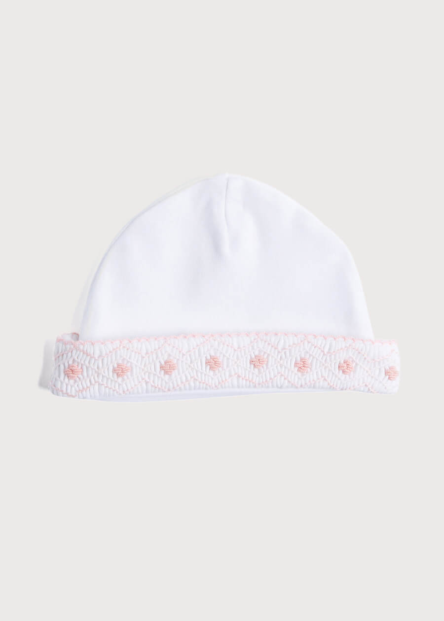 Newborn Hat with Pink Hand Smocked Detail (0-3mths) Accessories  from Pepa London