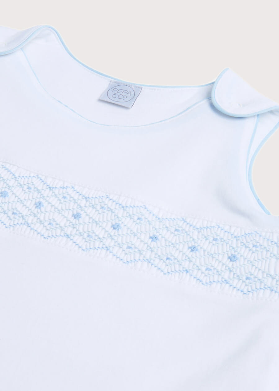 Blue Hand Smocked Sleeping Bag (3-18mths) Accessories  from Pepa London