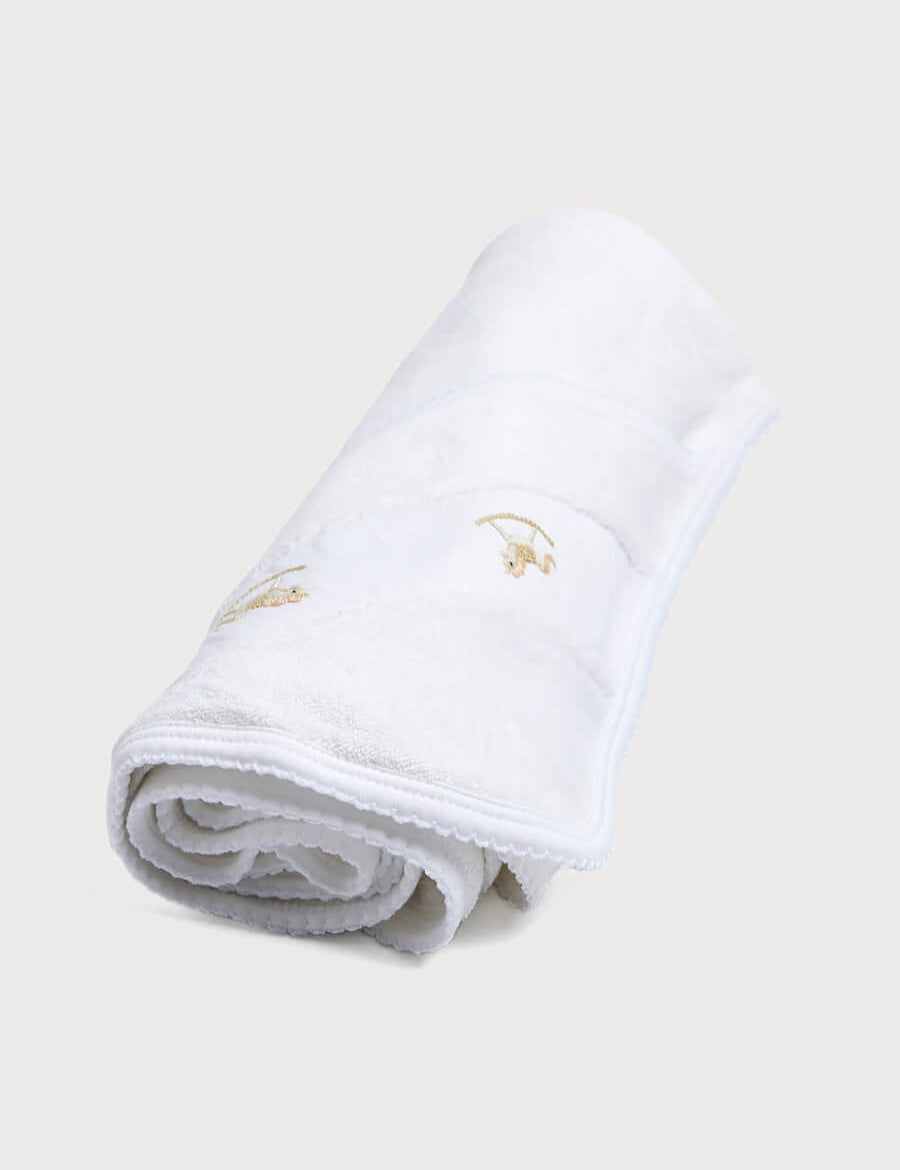 Newborn Towel with Rocking Horse Embroidery In Beige Knitted Accessories  from Pepa London