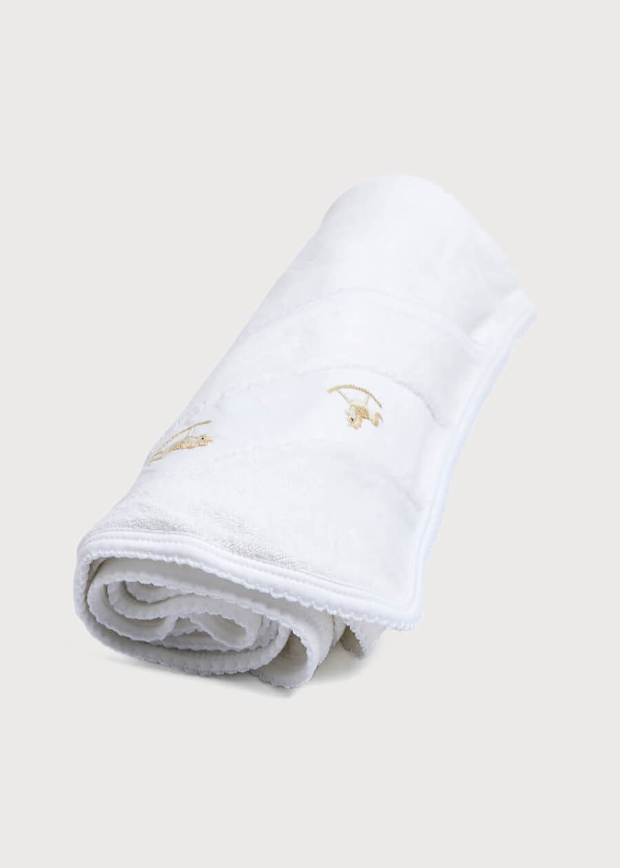Newborn Towel with Rocking Horse Embroidery In Beige Knitted Accessories  from Pepa London
