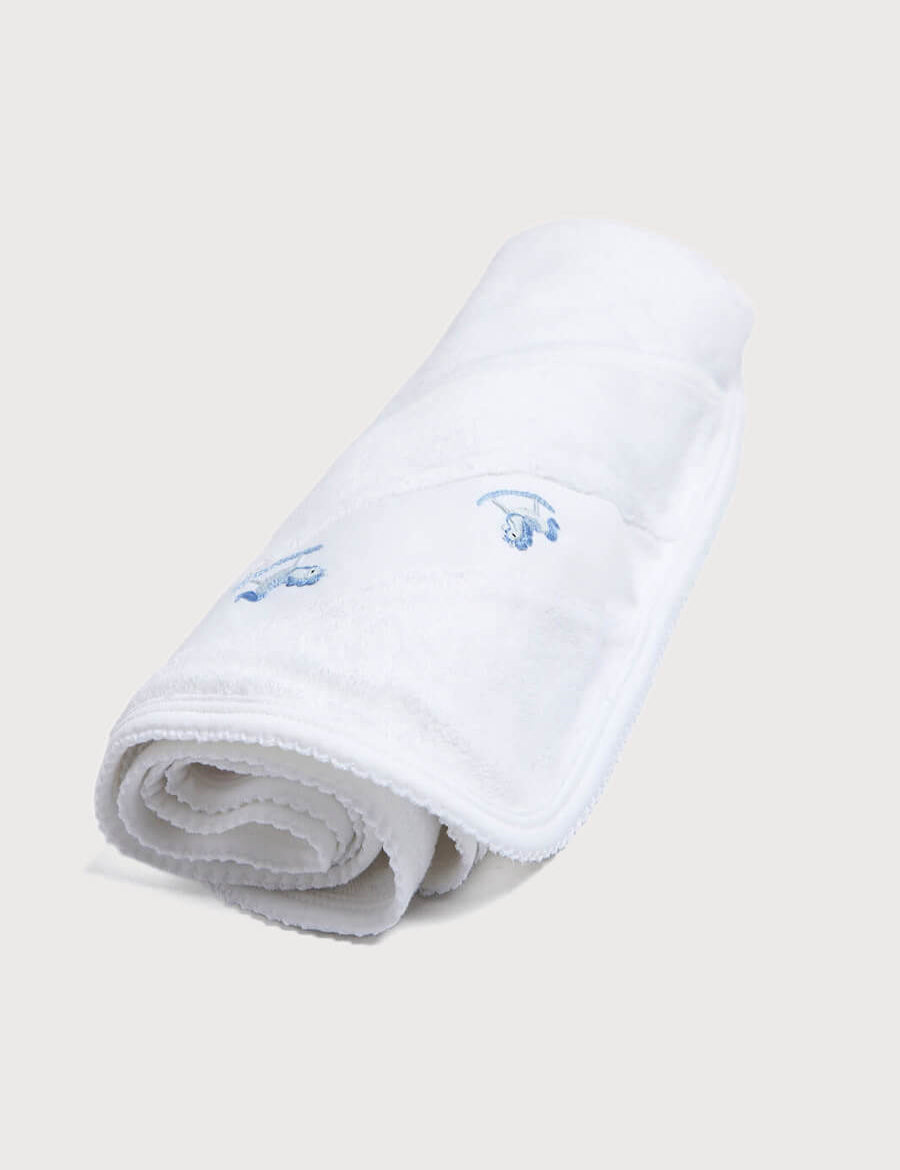 Newborn Towel with Rocking Horse Embroidery In Blue Knitted Accessories  from Pepa London
