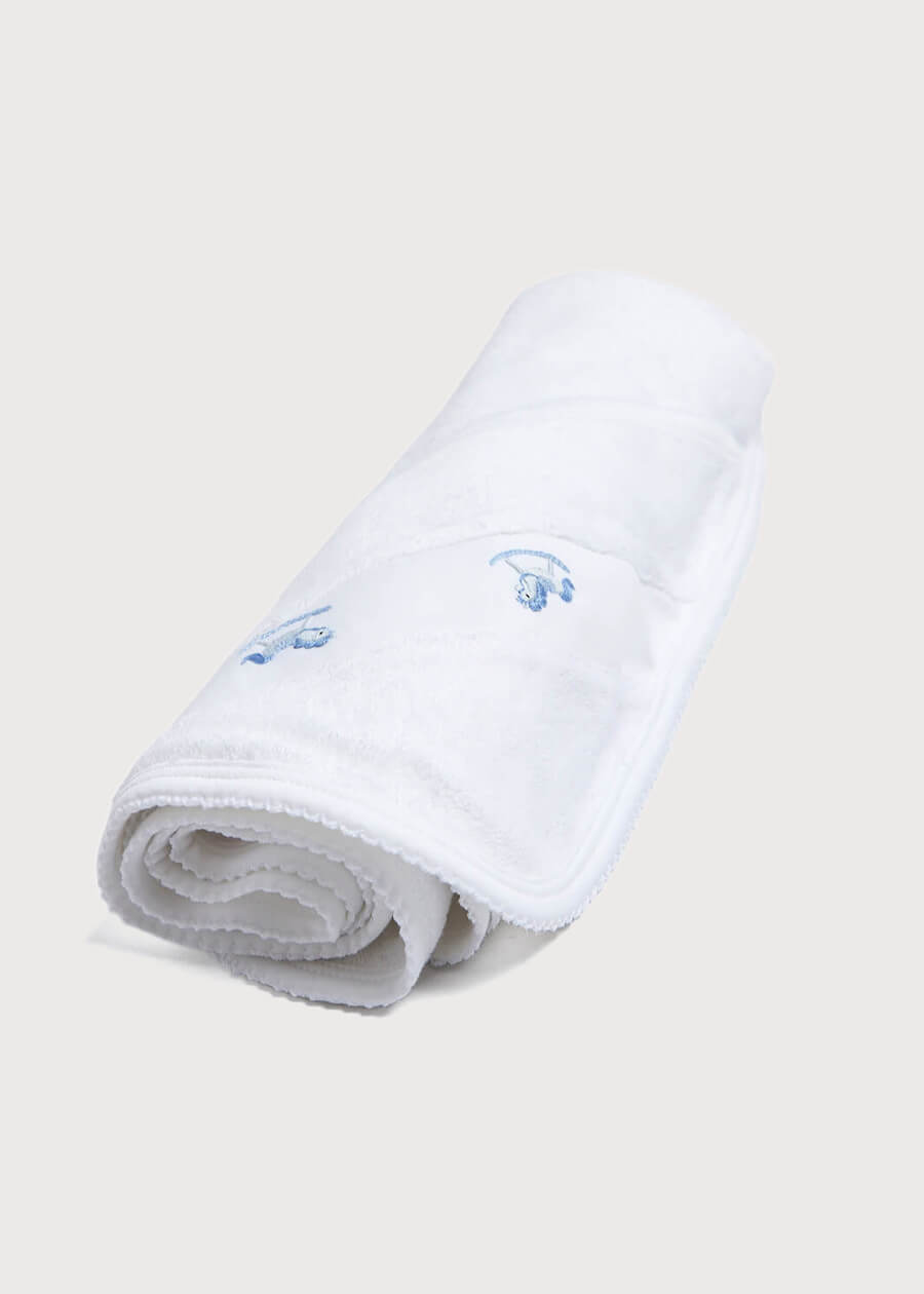 Newborn Towel with Rocking Horse Embroidery In Blue Knitted Accessories  from Pepa London