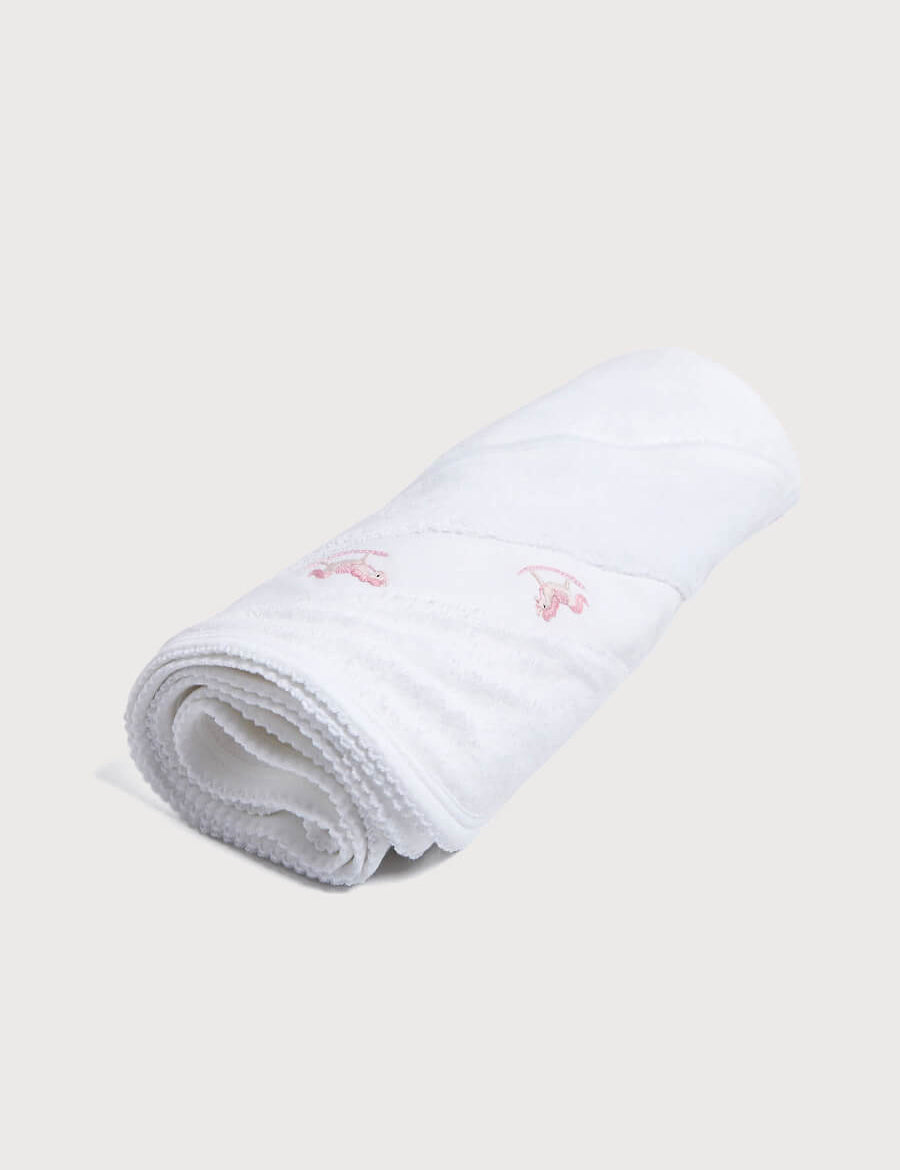 Newborn Towel with Rocking Horse Embroidery In Pink Knitted Accessories  from Pepa London