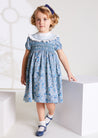 Botanical Print Handsmocked Dress in French Blue (12mths-10yrs) - Dresses - PEPA AND CO vimeo_692211146