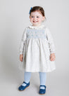 Floral Print Hand Smocked Dress & Bloomers In Blue (6mths-3yrs) Dresses  from Pepa London