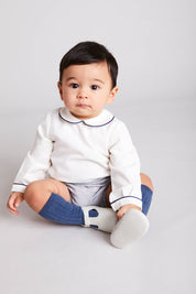 Herringbone Peter Pan Collar Long Sleeve Two Piece Set in Blue (6mths-2yrs) Sets  from Pepa London