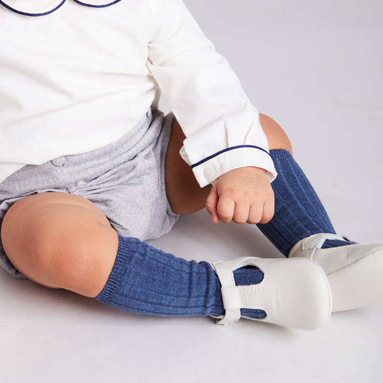 Herringbone Peter Pan Collar Long Sleeve Two Piece Set in Blue (6mths-2yrs) Sets  from Pepa London