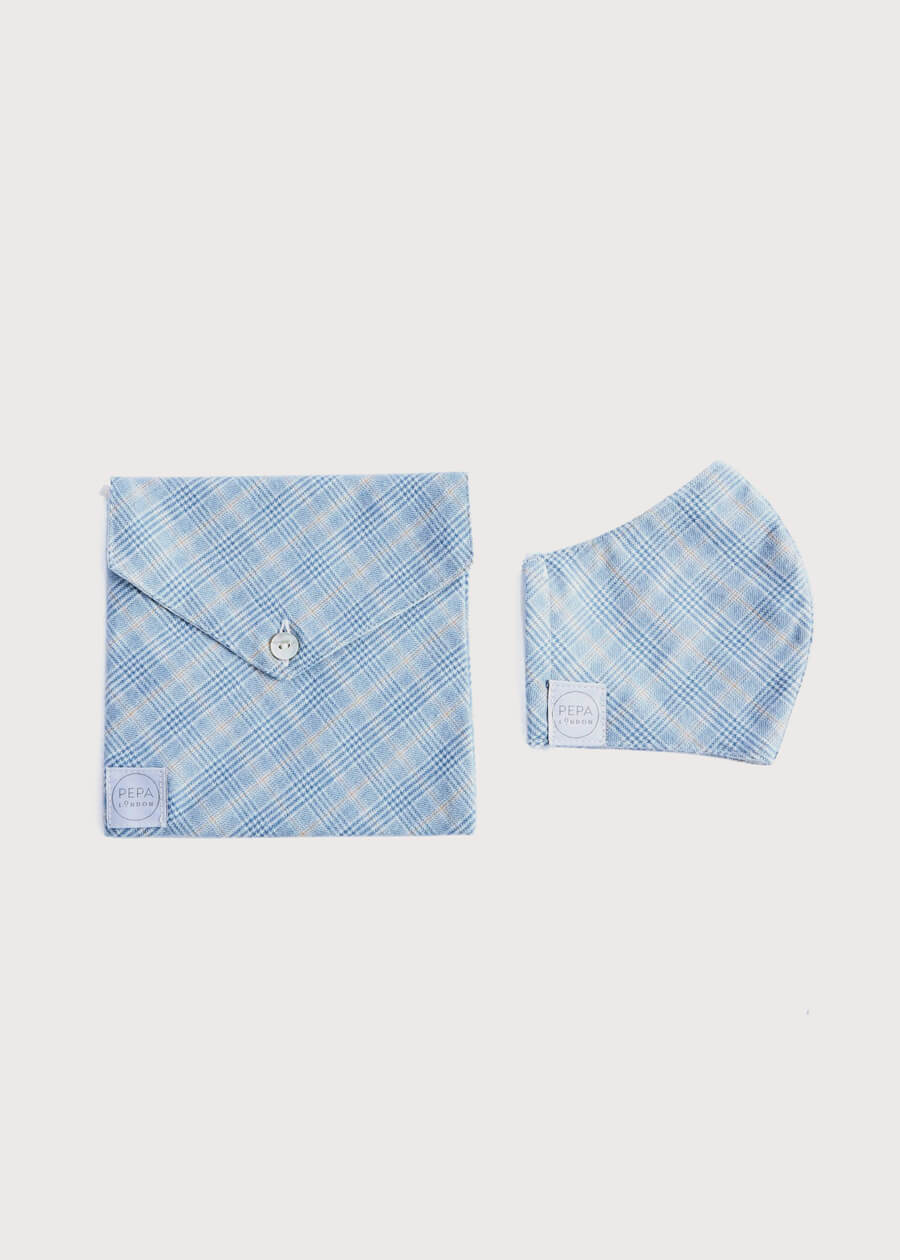 Baby Blue Checked Face Mask with Pouch Accessories  from Pepa London
