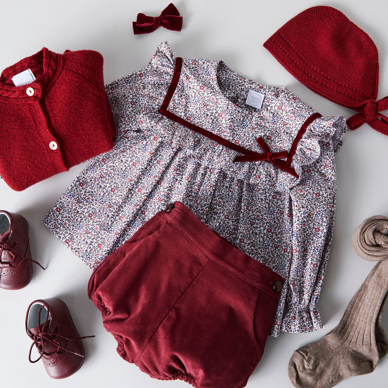 Velvet Medium-Bow Clip in Burgundy Hair Accessories  from Pepa London
