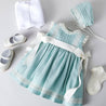 Lace Trim Ivory Bow Dress in Teal (6mths-5yrs) dresses  from Pepa London