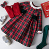 Frill Collar Velvet Tie Dress in Red Tartan (12mths-10yrs) Dresses  from Pepa London