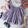 Floral Print Hand Smocked Frill Collar Dress in Blue (12mths-10yrs) Dresses  from Pepa London