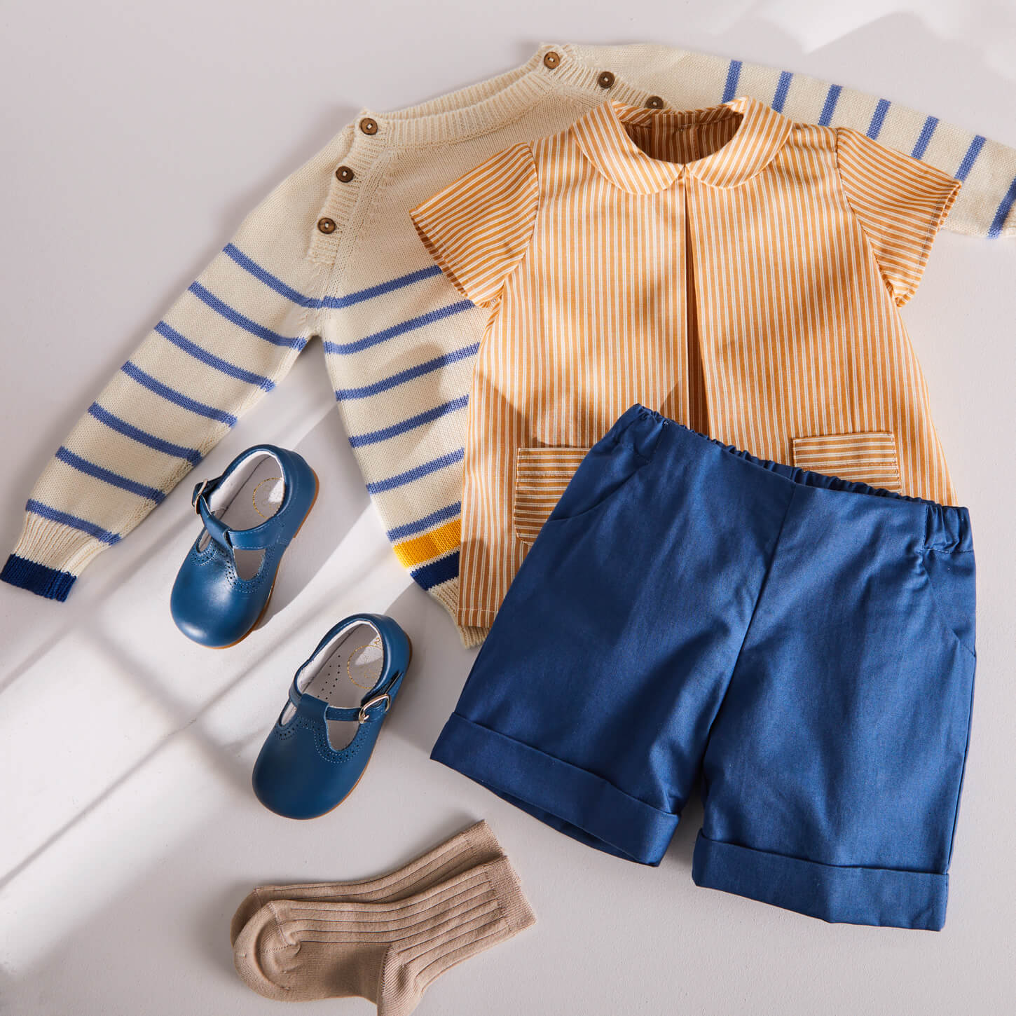 Classic Turn-up Hem Cotton Shorts in French Blue (18mths-3yrs) Shorts  from Pepa London