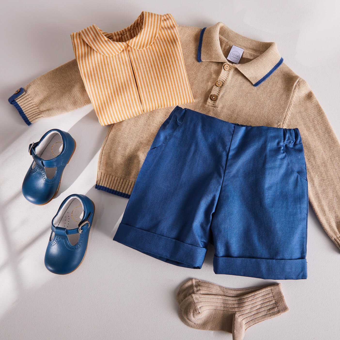 Classic Turn-up Hem Cotton Shorts in French Blue (18mths-3yrs) Shorts  from Pepa London