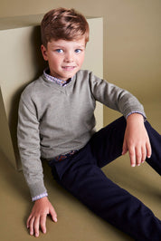 Plain V-Neck Sweater in Sage Green (4-10yrs) Knitwear  from Pepa London