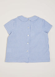 Gingham Check Peter Pan Collar Shirt in Navy (12mths-3yrs) Shirts  from Pepa London