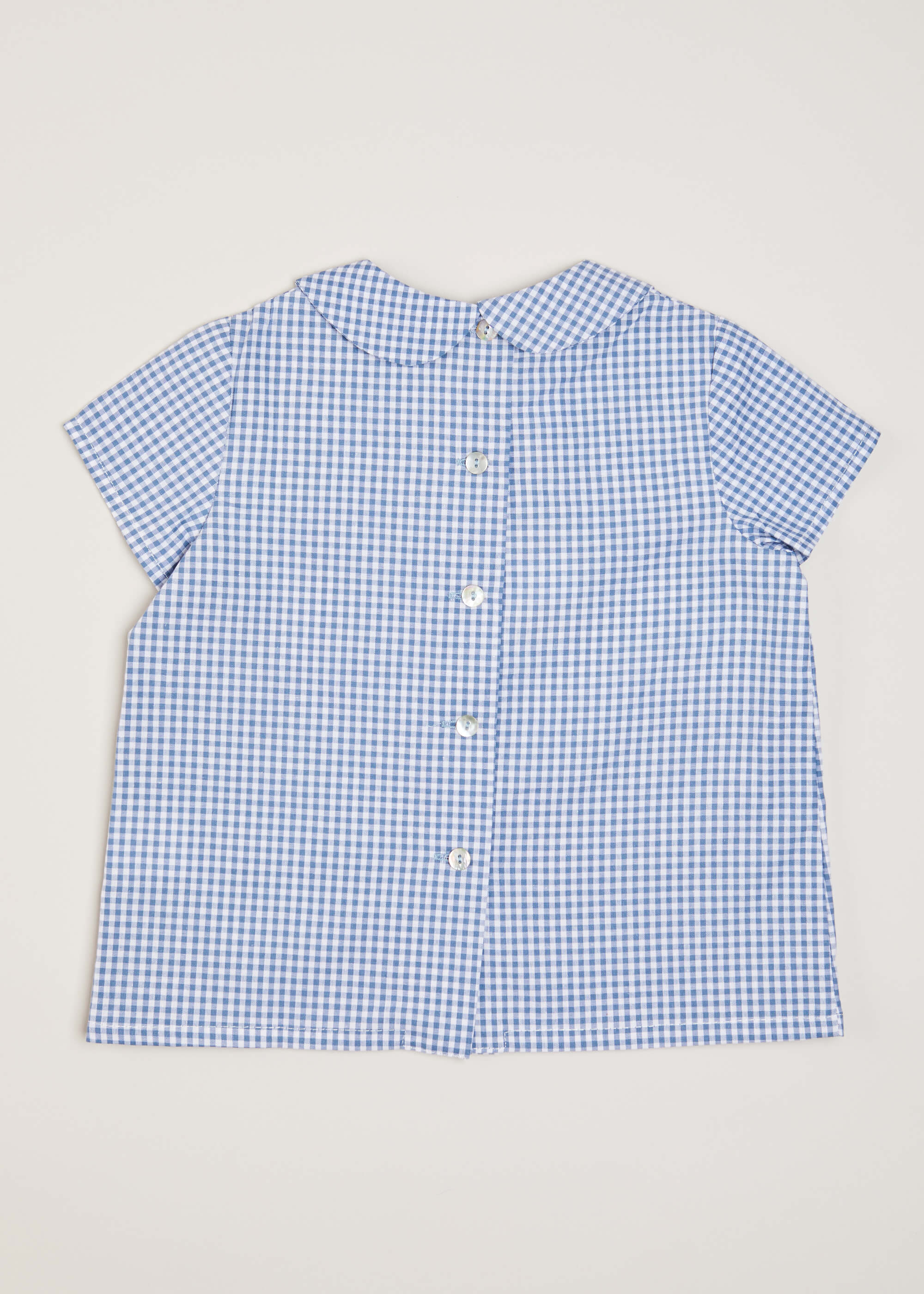 Gingham Check Peter Pan Collar Shirt in Navy (12mths-3yrs) Shirts  from Pepa London