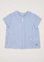 Gingham Check Peter Pan Collar Shirt in Navy (12mths-3yrs) Shirts  from Pepa London