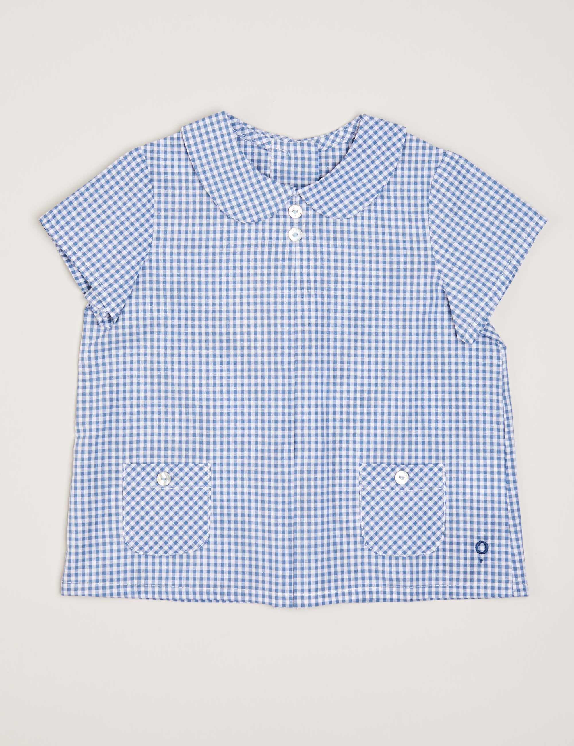 Gingham Check Peter Pan Collar Shirt in Navy (12mths-3yrs) Shirts  from Pepa London