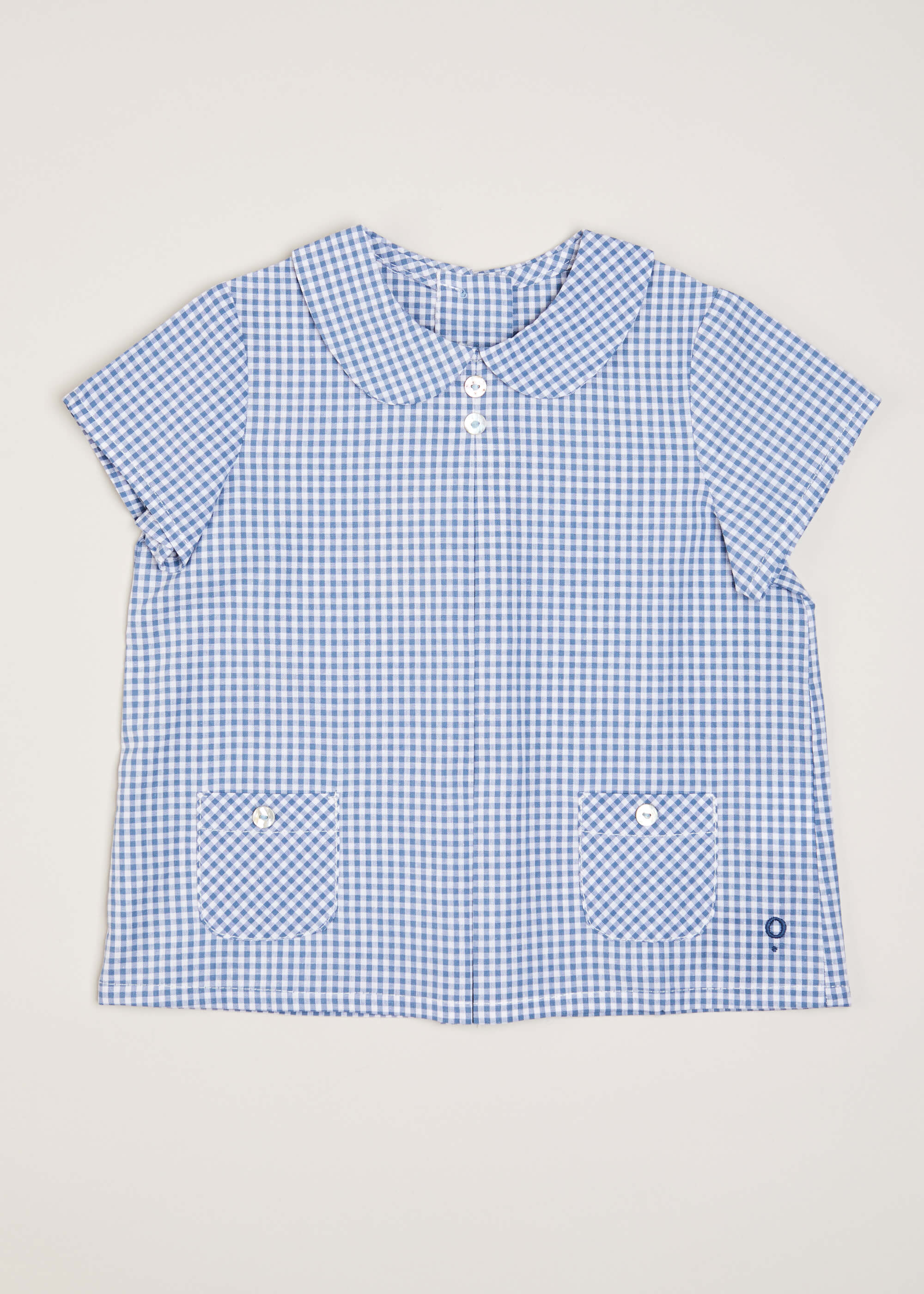 Gingham Check Peter Pan Collar Shirt in Navy (12mths-3yrs) Shirts  from Pepa London
