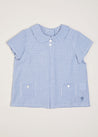 Gingham Check Peter Pan Collar Shirt in Navy (12mths-3yrs) Shirts  from Pepa London