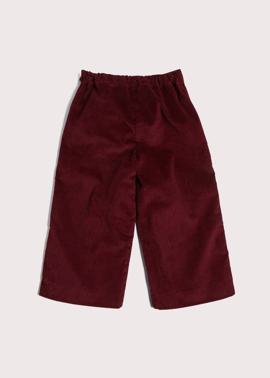 Corduroy Wide Leg Gold Button Trousers in Burgundy (4-10yrs) Trousers  from Pepa London